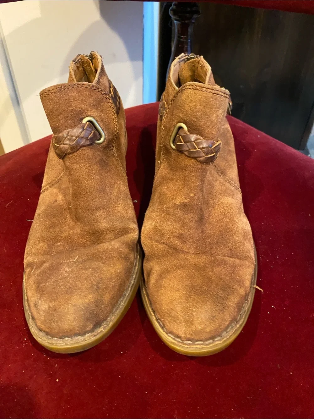 Born Brown Suede Ankle Booties with Braided Strap